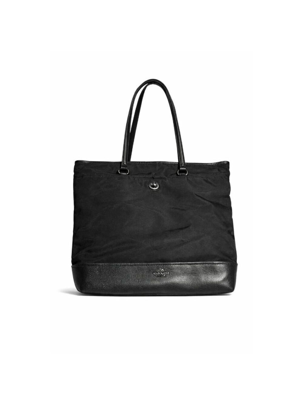 Coach Black Nylon Leather Trim Tote Bag One Size